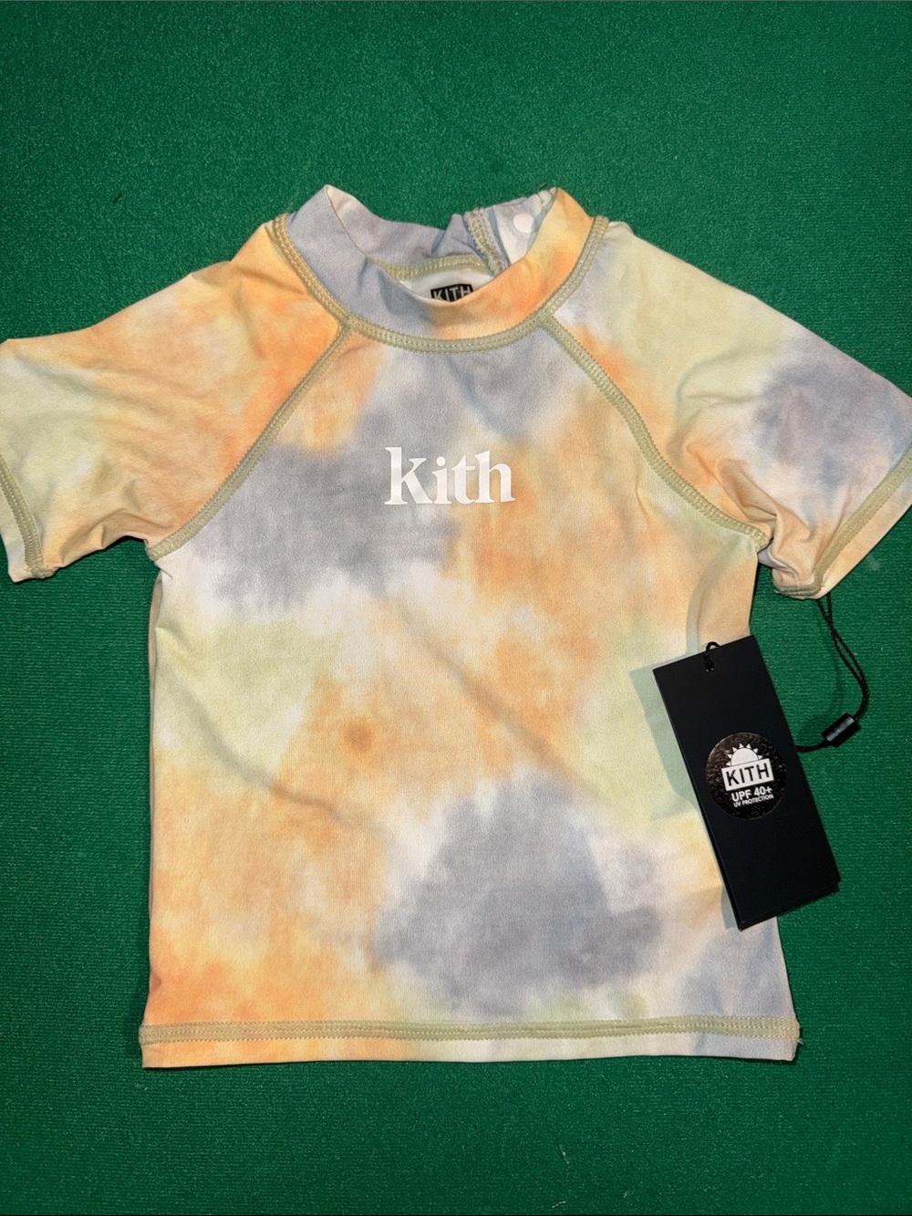 BABY Kith Kids Tie-Dye Short Sleeve Rashguard - Yellow, Gray, Orange